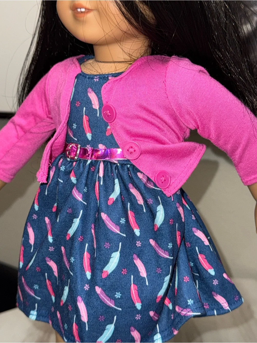 18” dolls navy blue dress pink belt & cardigan sparkle high top tennis shoes